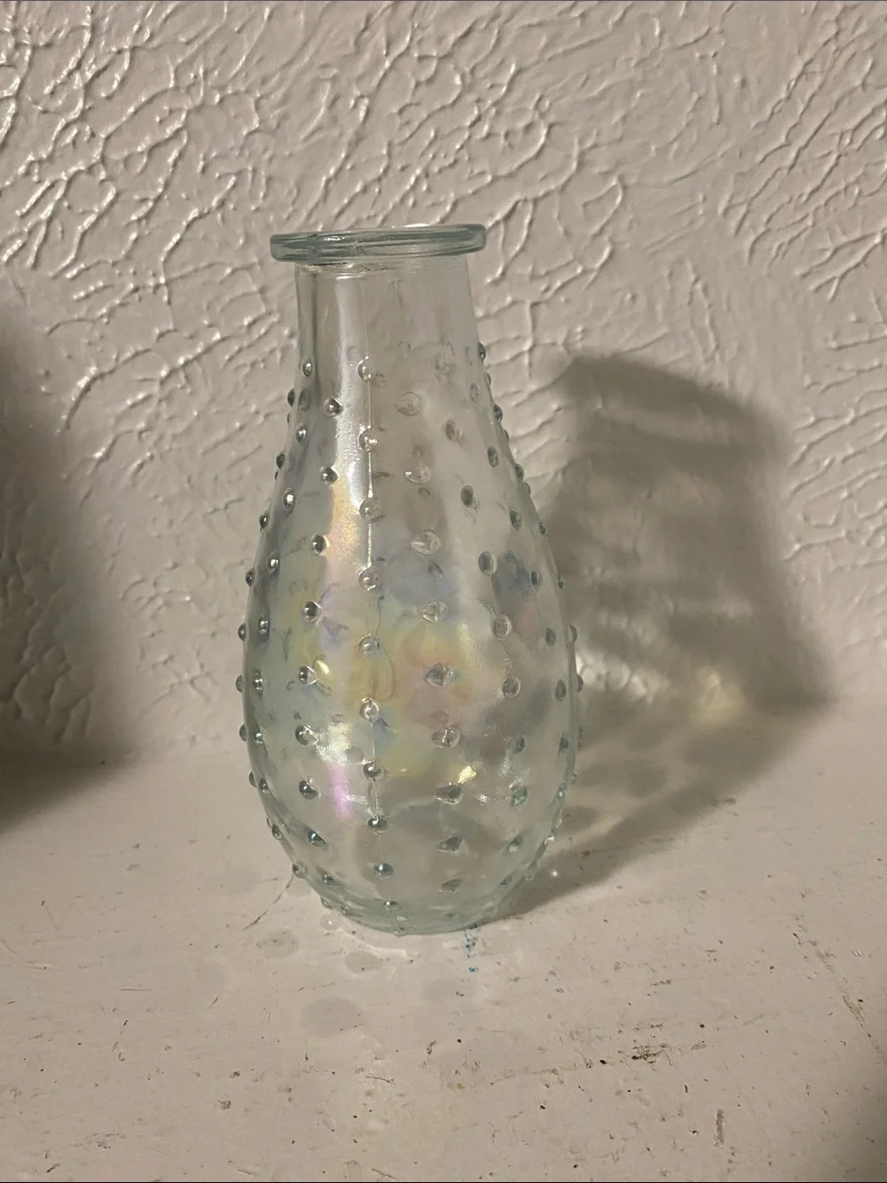 Vintage Style Iridescent Clear Glass Hobnail Vase.